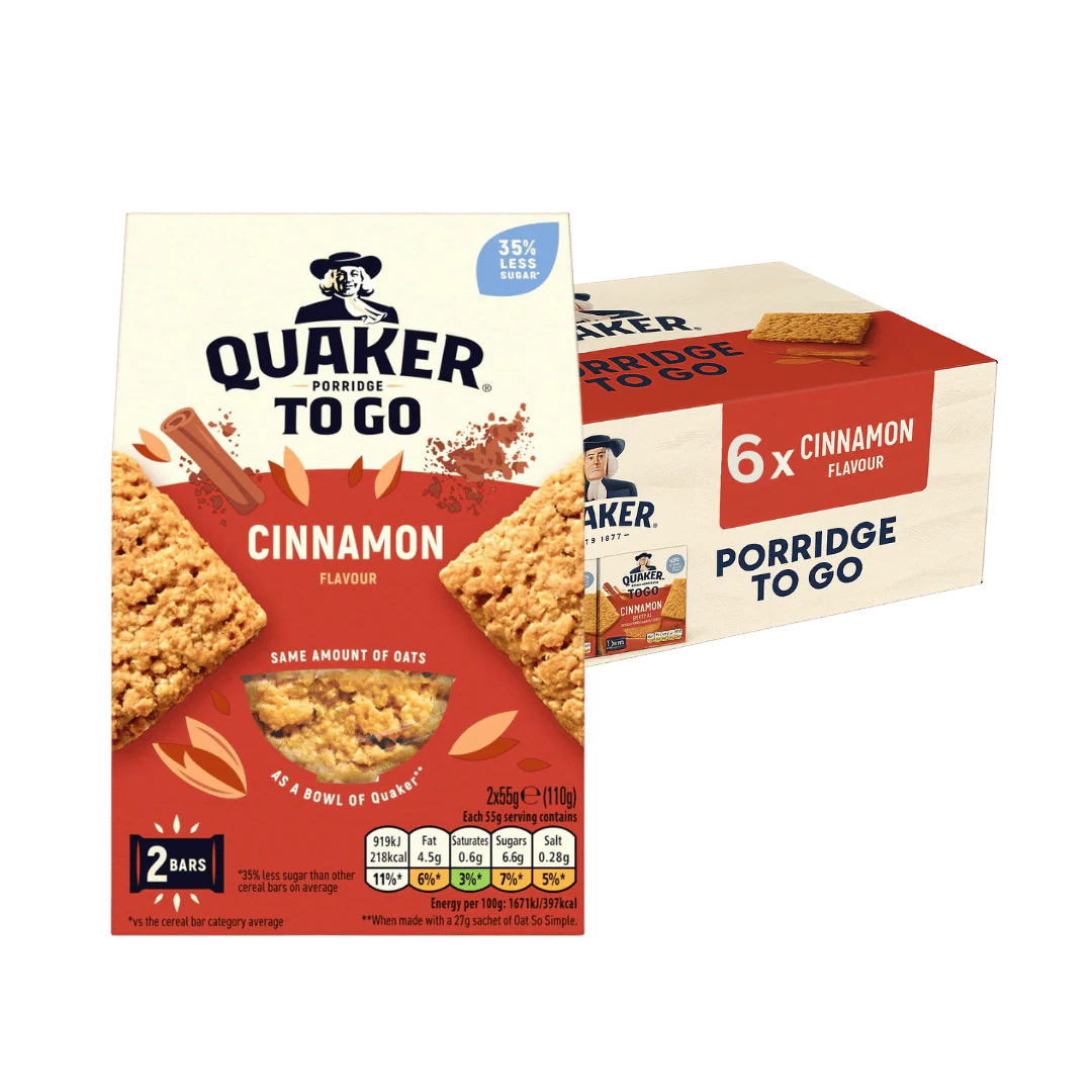 Quaker To Go Cinnamon Flavour 55g Bars