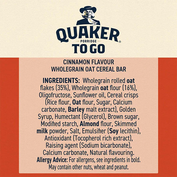 Quaker To Go Cinnamon Flavour 55g Bars - Image 2