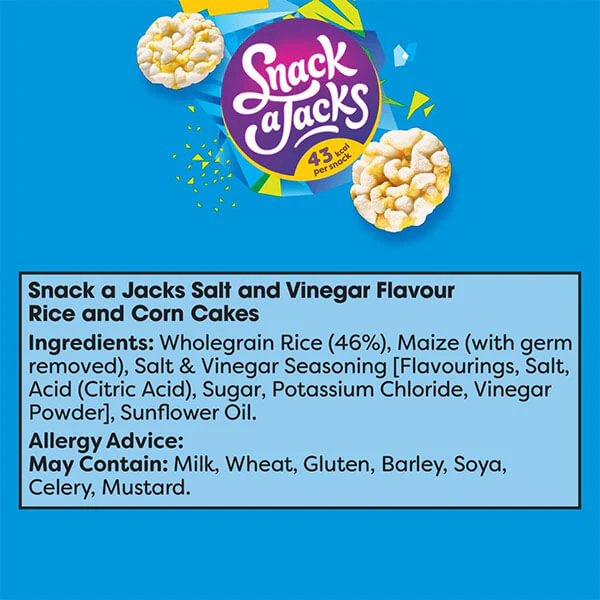 8 x Snack A Jacks Zingy Salt & Vinegar Flavour 117g Packs - Image 2