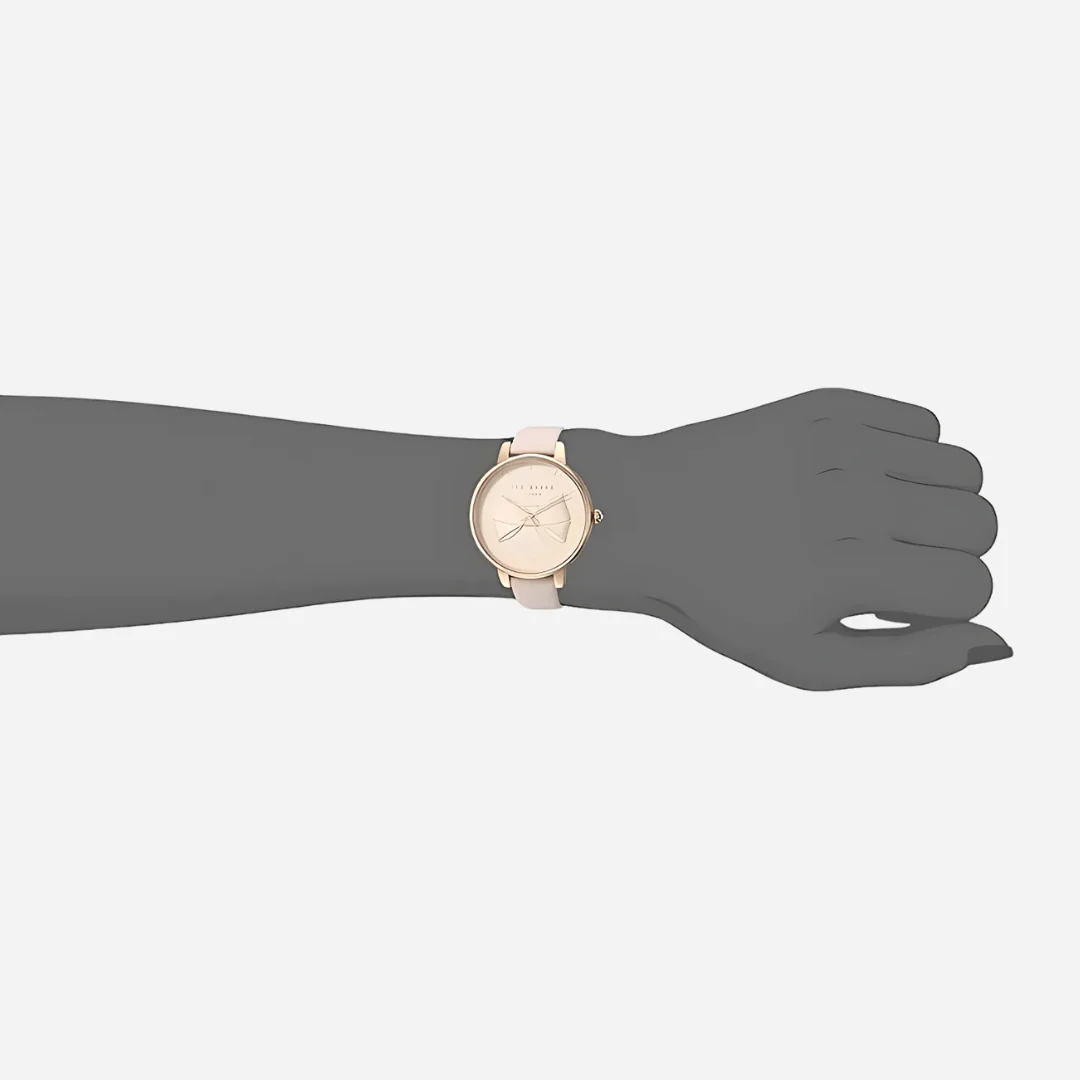 Ted Baker Iconic Pink Dial Leather Strap Ladies Bow Watch - Image 4